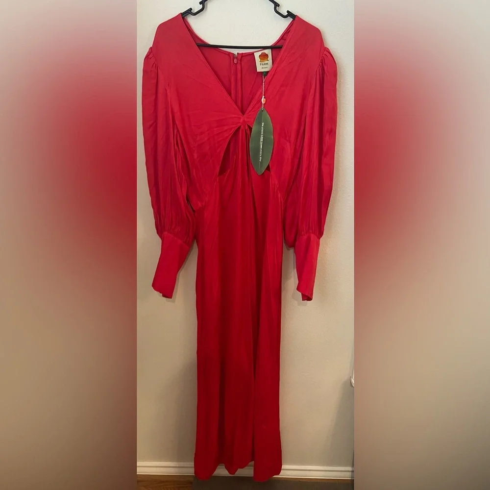 FARM Rio Red Cutout Front Bishop Sleeve Dress - Picture 3 of 10